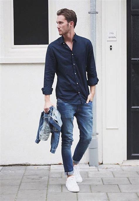 jeans with navy blue shirt